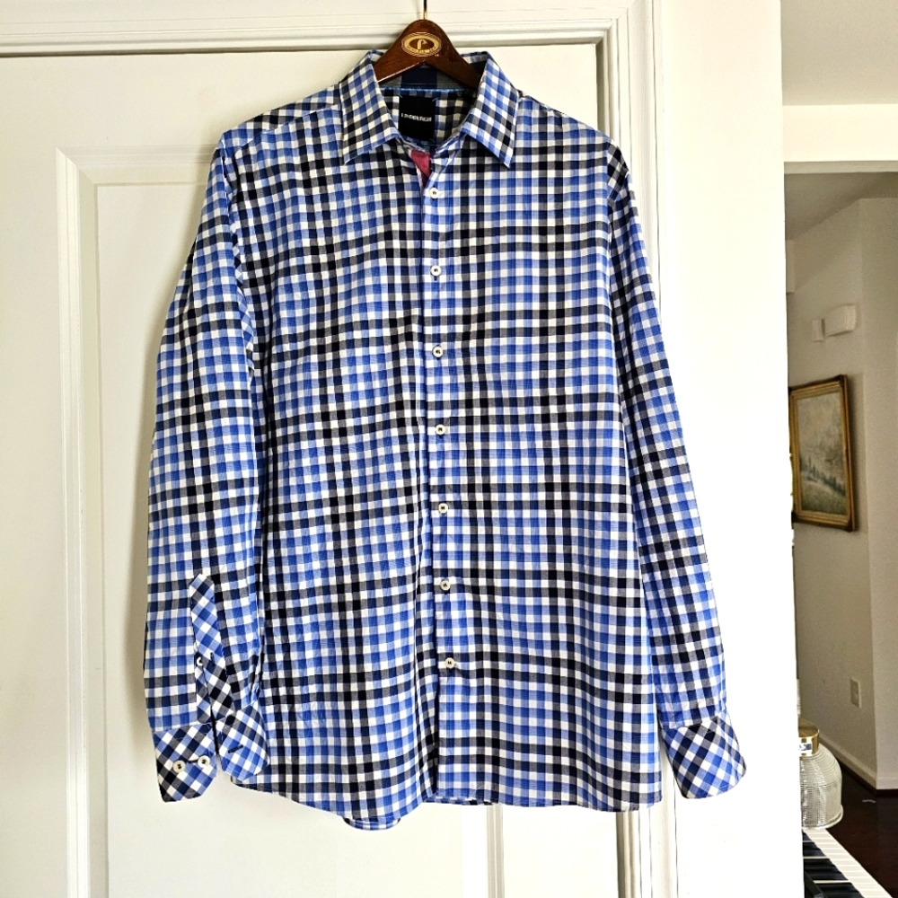 Lindbergh 100% Cotton Blue Gingham Check Button-Down Shirt XL Denmark